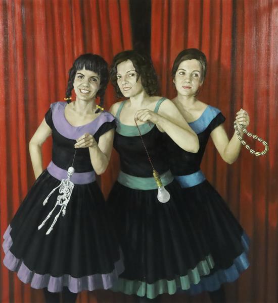 § Chris Stevens (1956-) Girls playing with toys 61 x 56in.